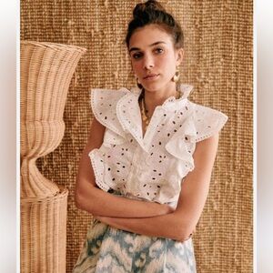 NWT Sézane Chiara Blouse Chemise in Ecru Eyelet - SOLD OUT ONLINE! sz 6/38